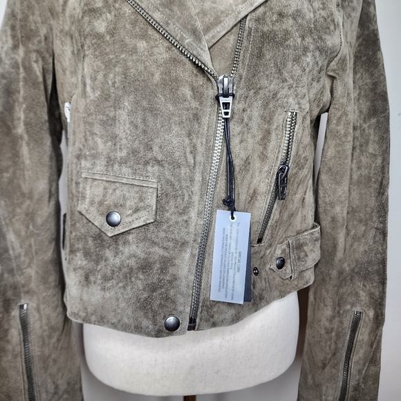 NWT BLANK NYC Belted Suede Moto Jacket Olive Size Medium - Picture 10 of 15